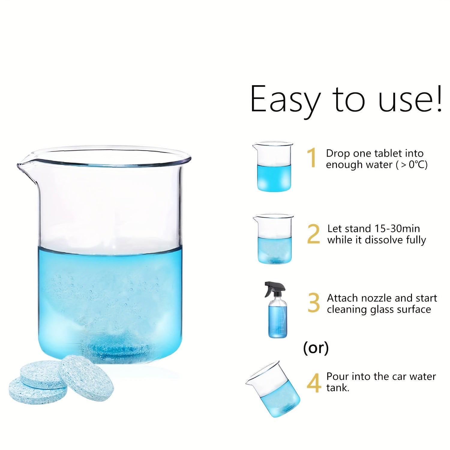Concentrado para limpiaparabrisas de coche 20/80/160 tabletas sin fragancia, libre de residuos