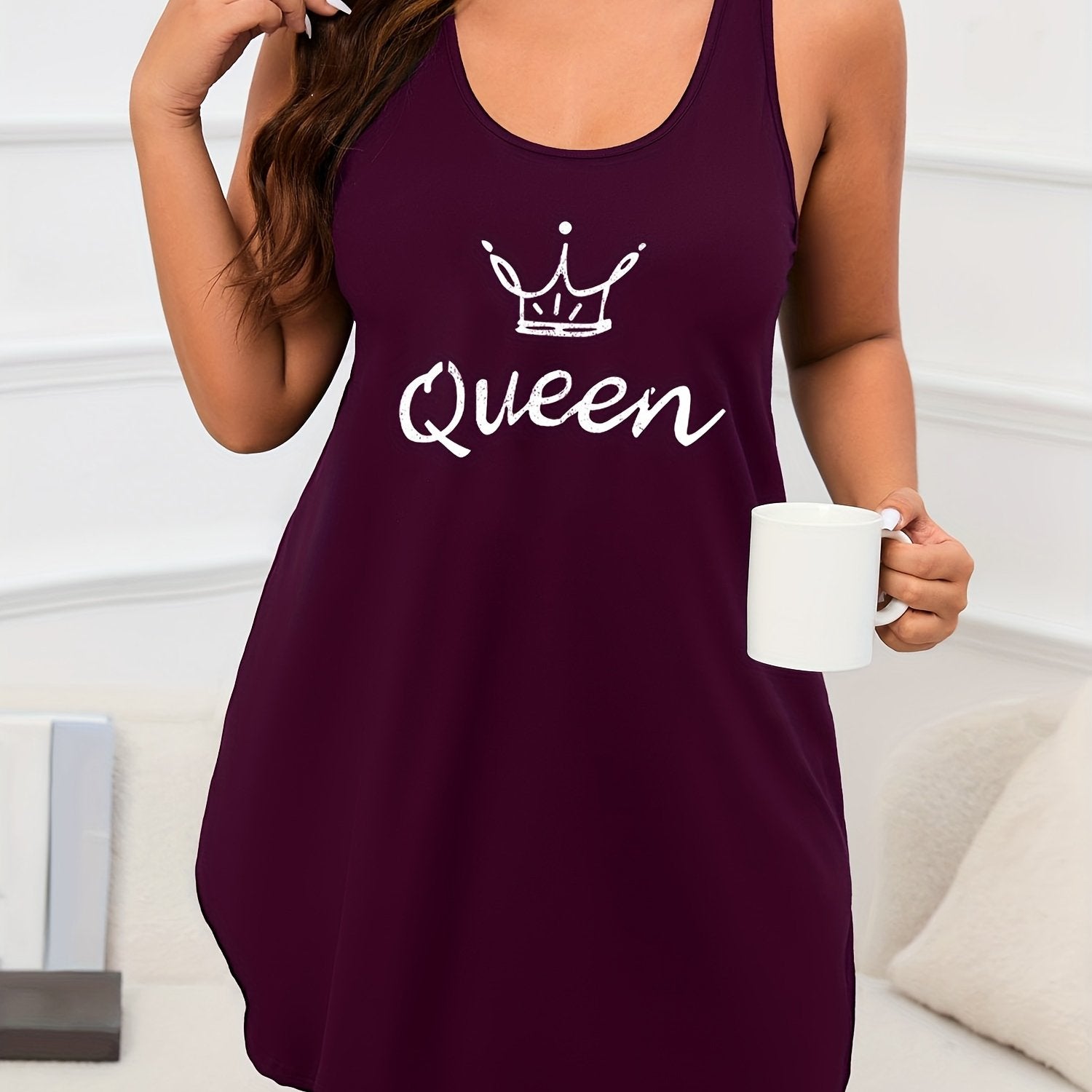 Plus Size Women's Sleeveless Nightgown Deep Purple Lounge Sleepwear