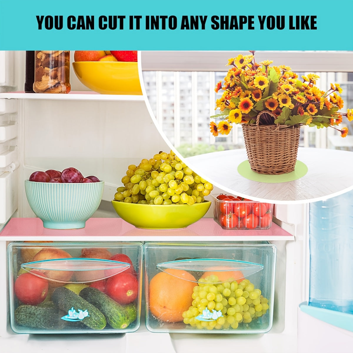 6pcs Silicone Refrigerator Liners Cuttable Waterproof Washable Shelf Mats