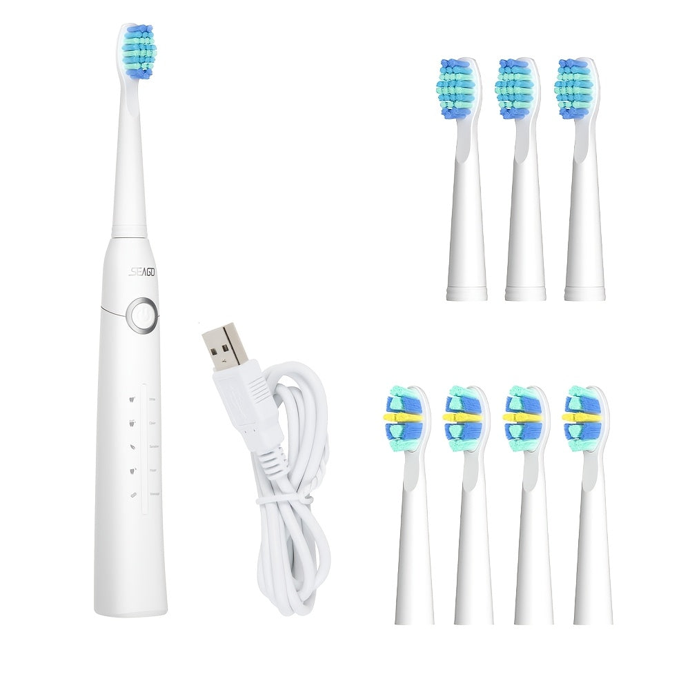 Cepillo de dientes eléctrico para adultos negro y blanco, recargable, 8 cabezales de cepillo