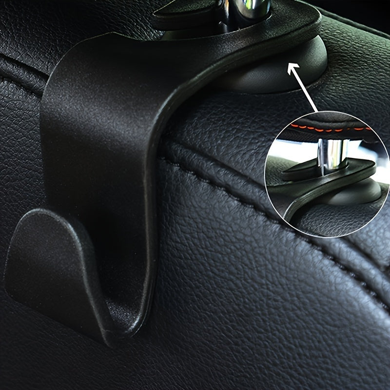 2PC Black Car Seat Back Hooks Adjustable Headrest Organizers for Bags Clothes