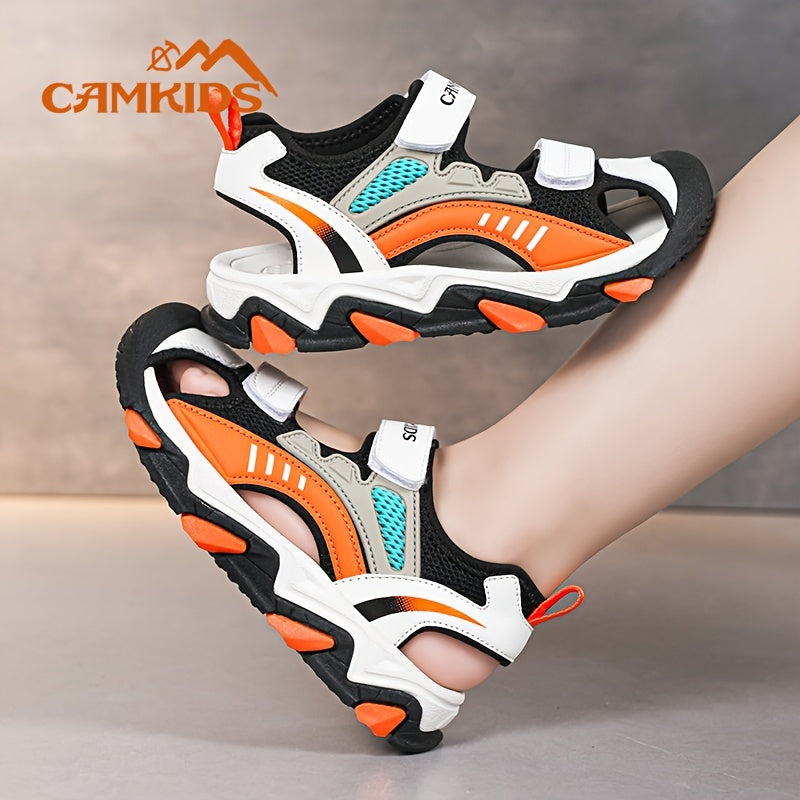 Kids Summer Sandals Breathable Mesh Non-Slip Toe-Collision Hook-and-Loop Outdoor Casual