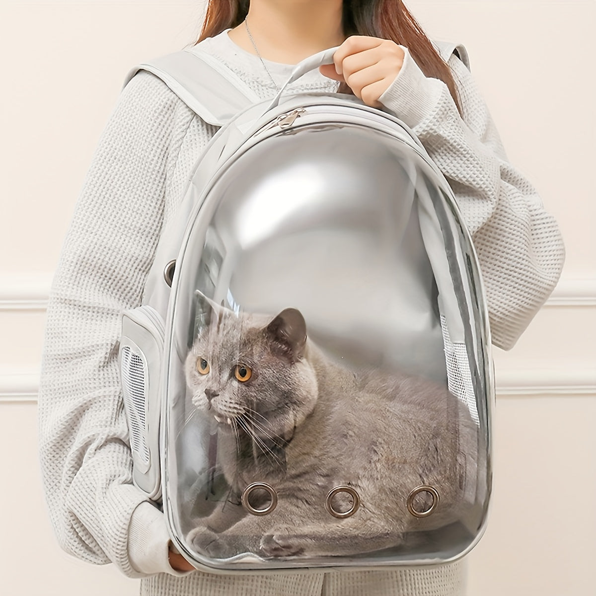 See-Through PVC Cat Carrier Backpack with Breathable Space Capsule Design