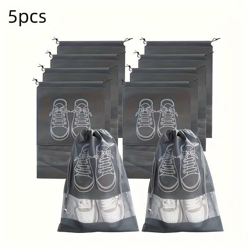 5 Pack Waterproof Shoe Storage Bags with Drawstring Non-Woven Fabric for Travel and Closet Organization