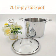 7L Stainless Steel Stockpot with Glass Lid, Deep Cooking Pot for Gas Induction Electric Stovetops