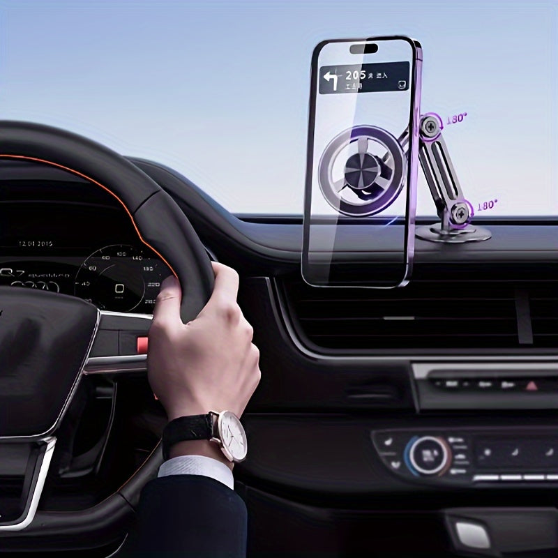 Alüminiy alloy magnitli avtomobil telefon tutqichlari, bukiladigan, 360° buriladigan panelga o'rnatish uchun nano yopishqoq bilan