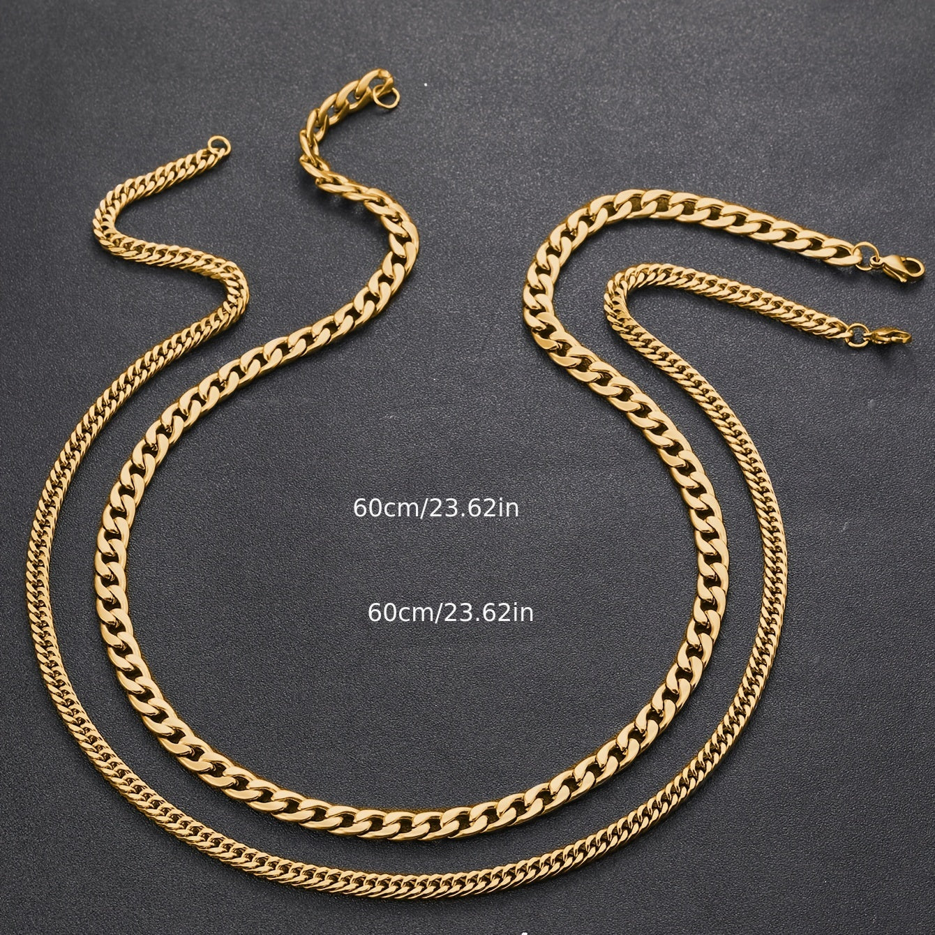 Set of 2 Men's Stainless Steel Necklaces with Gold Plating and High-Quality Metal