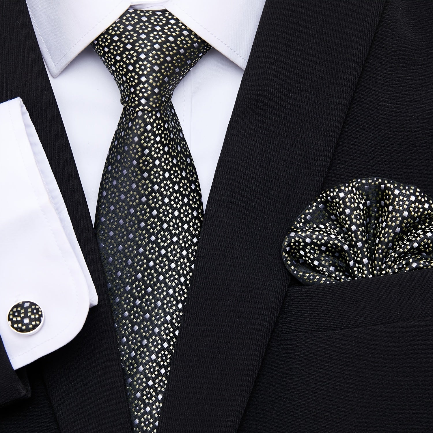 Men's Fashion Tie Set with Handkerchief and Cufflinks Polyester for Weddings and Formal Events