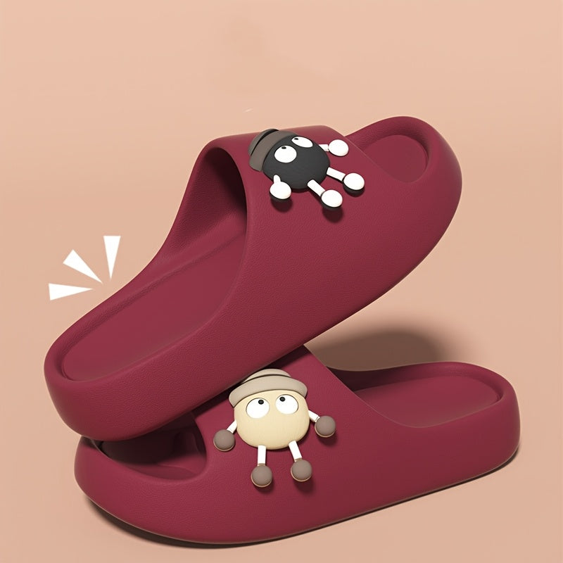 Women's Cartoon Bear Slip-On Slippers with Cushioned EVA Sole Black Red