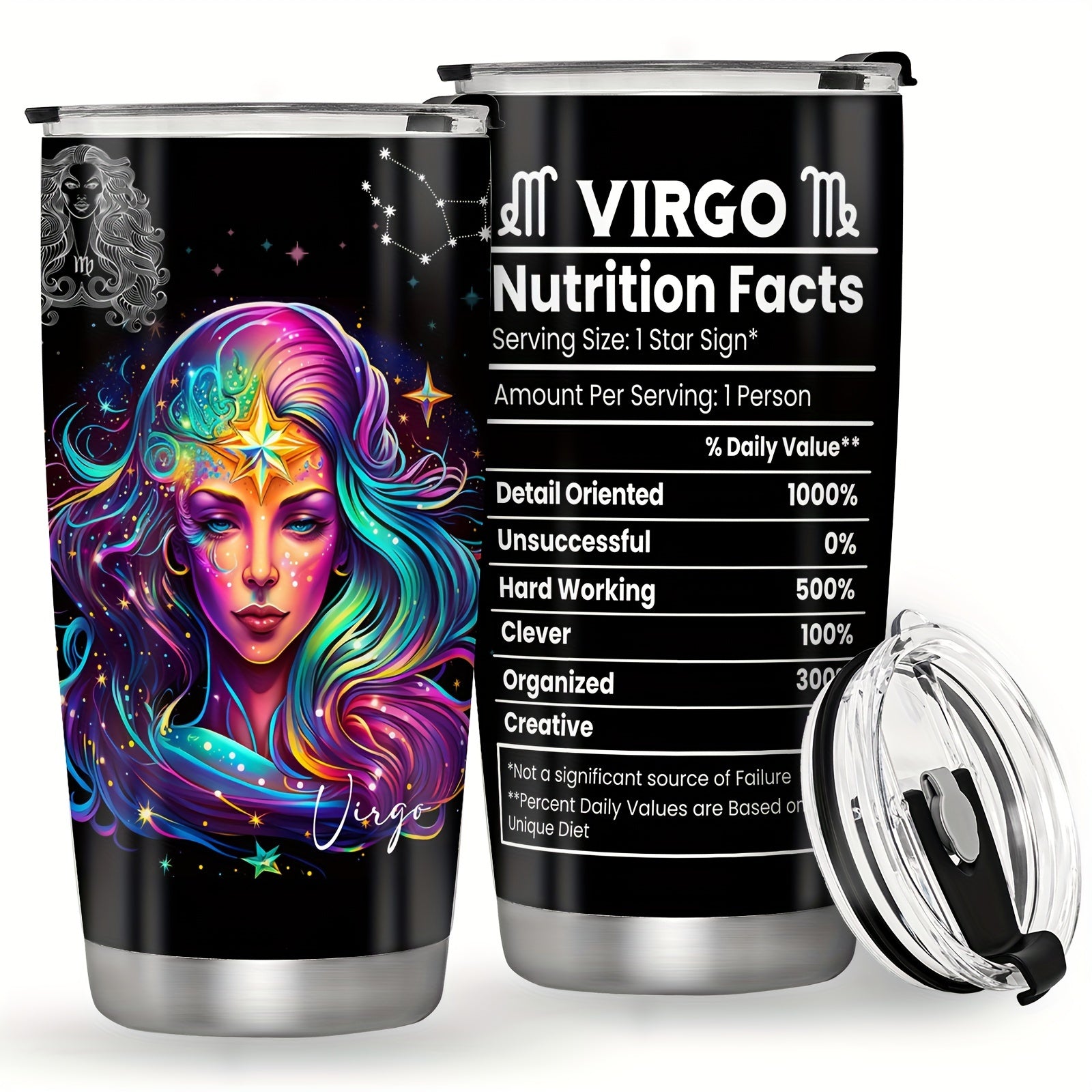 20oz Stainless Steel Zodiac Tumbler with Horoscope Design Leakproof Double Wall Vacuum Insulated Travel Mug for Outdoor Use
