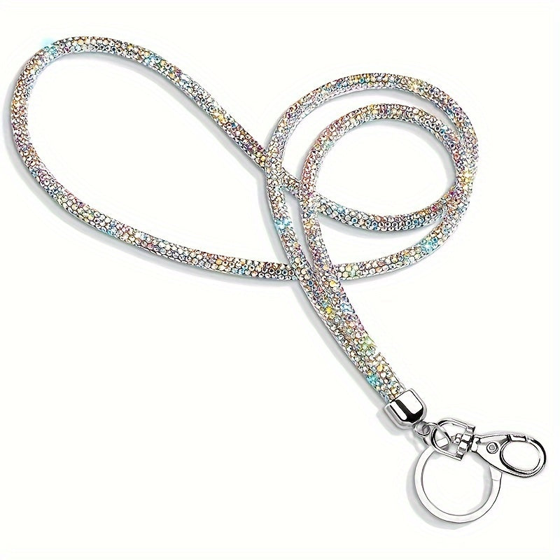 Sparkly Crystal-Studded Office Lanyard with Metal Clasp and Keyring for Women
