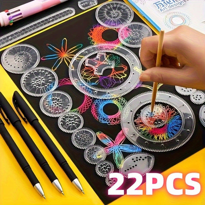 22-Piece Professional Drawing Set with Transparent Spiral Art Templates PVC