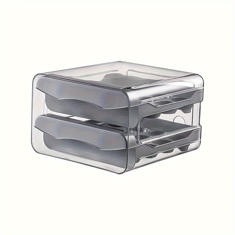 Caja de almacenamiento para huevos, organizador de nevera de doble capa con 32 compartimentos de plástico