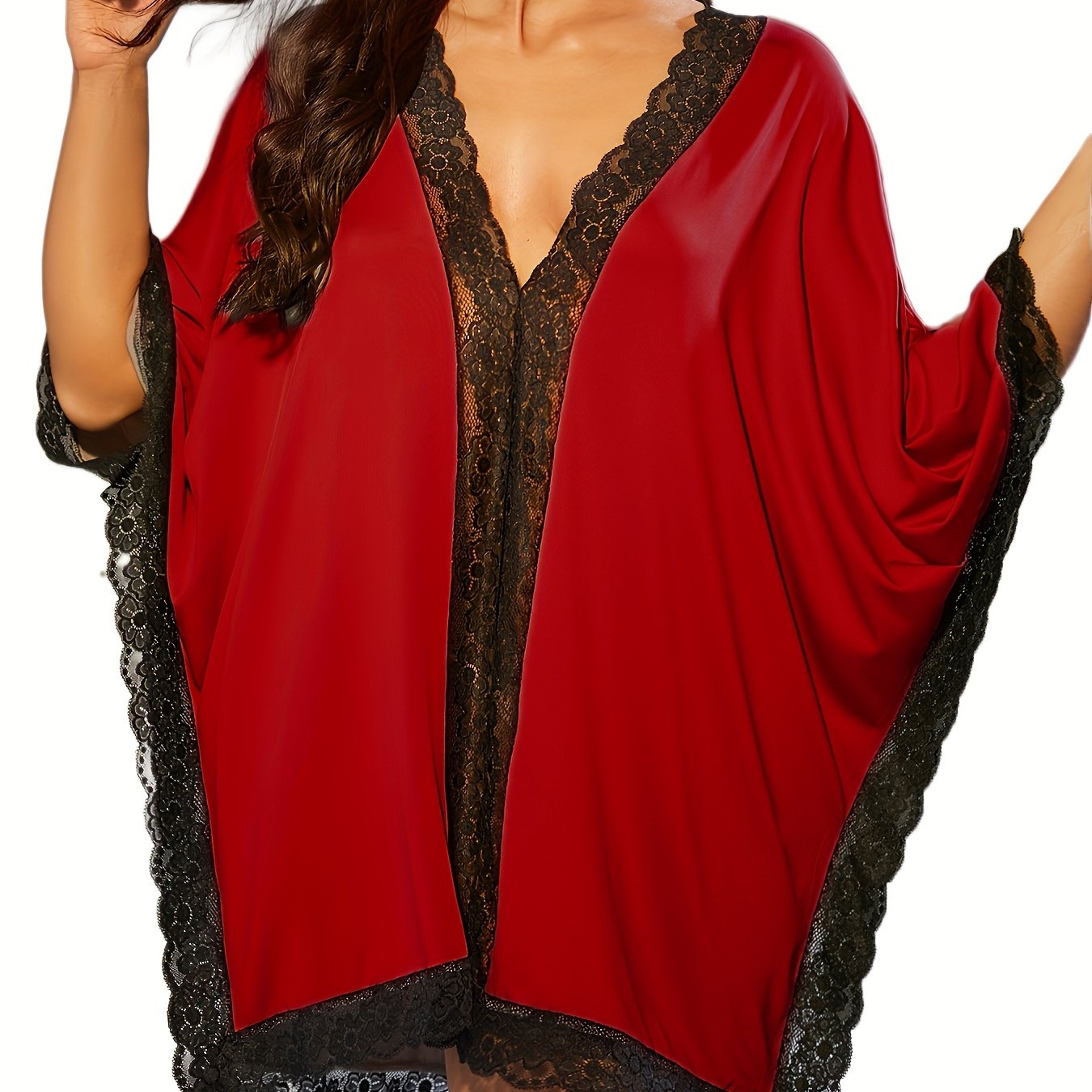 Женское платье для сна с V-образным вырезом, кружевной отделкой, свободного кроя, ночная рубашка, универсальная для всех сезонов, домашняя одежда