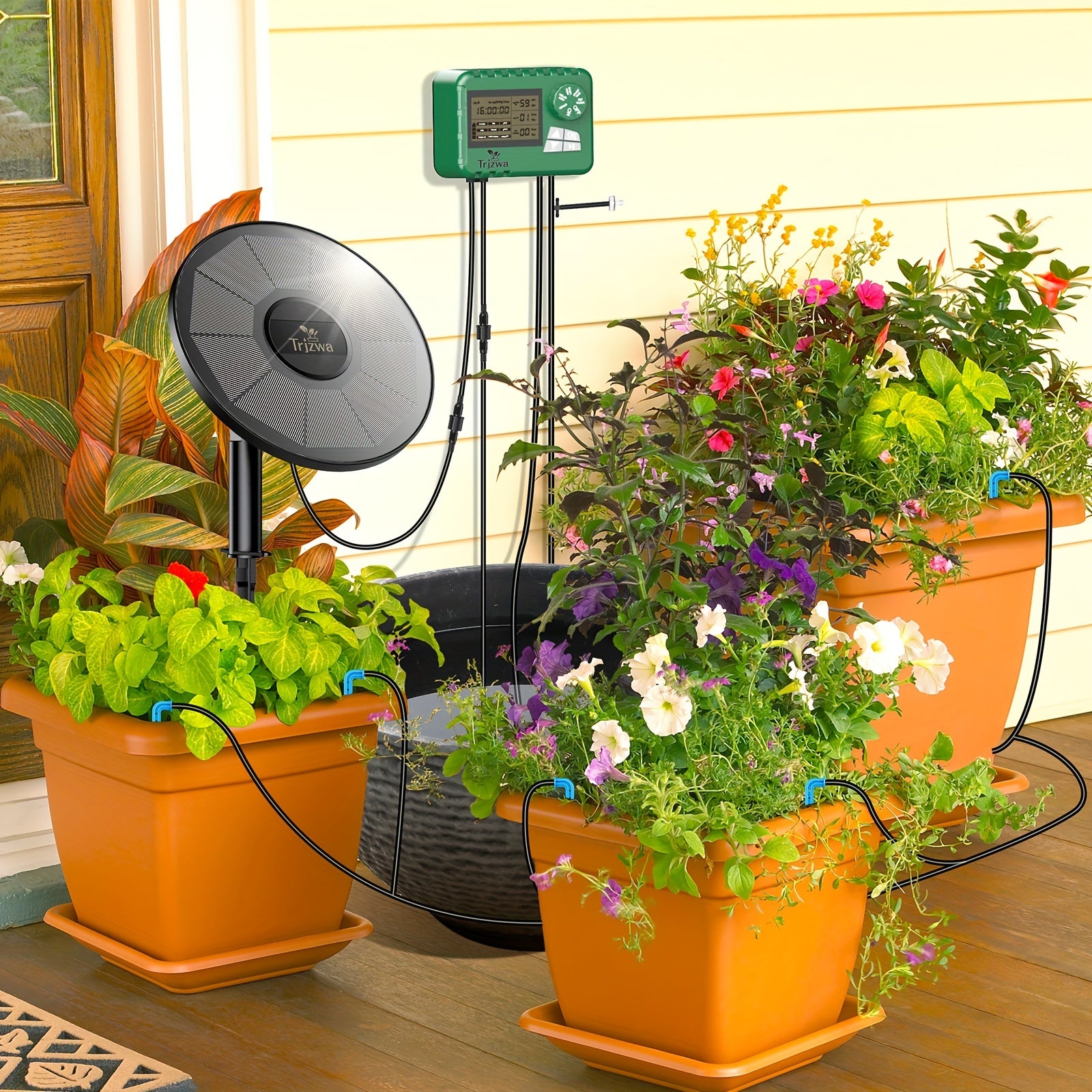 Solar Powered Drip Irrigation Kit with LCD Timer for Indoor Outdoor Gardening