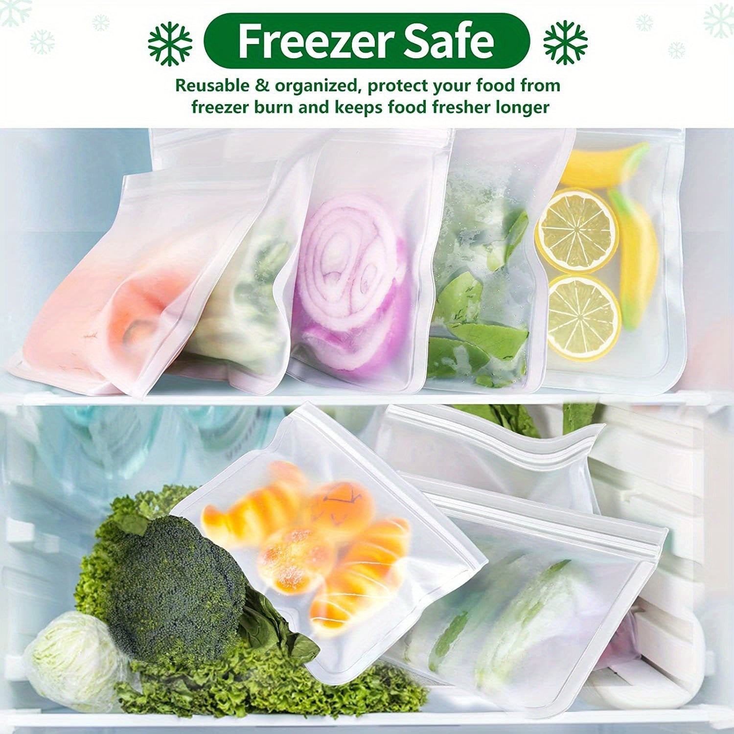 Reusable Silicone and Plastic Free Freezer Bags Set of 10 Leakproof BPA-Free Food Storage Bags for Meat Snacks and Organizing