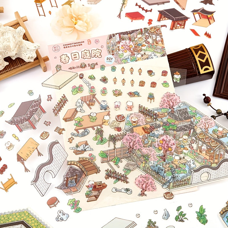 8 листов водонепроницаемых ПЭТ-наклеек с ретро 3D всплывающим новогодним национальным стилем для декорирования чашек, блокнотов, планировщиков, журналов и создания дизайнов.