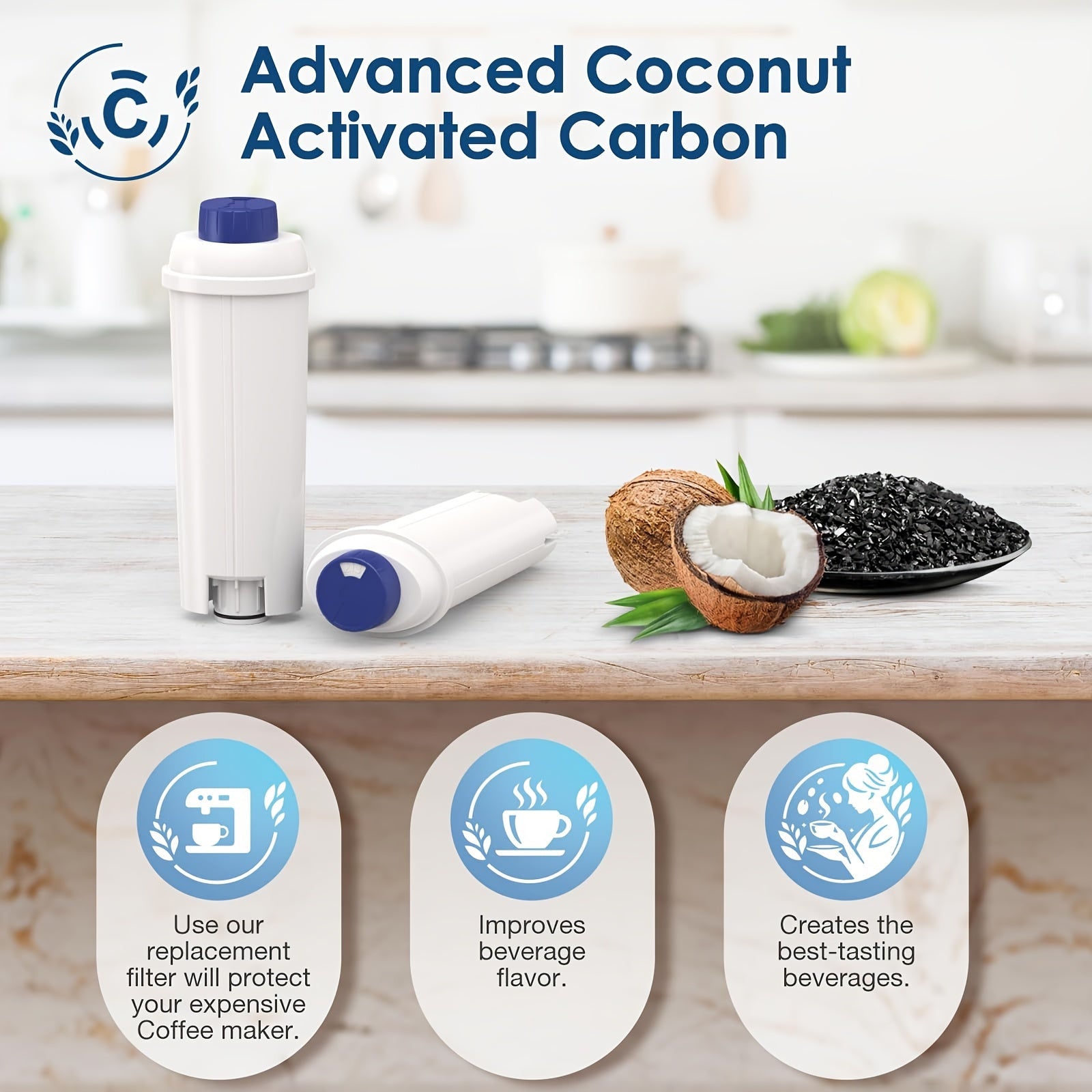 3pcs Coffee Machine Filter with Activated Carbon Compatible with ECAM ETAM BCO