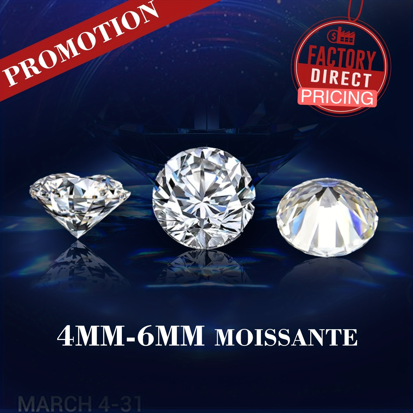 Moissanite Loose Ring 3mm to 6.5mm Round Brilliant Cut GRA Certified