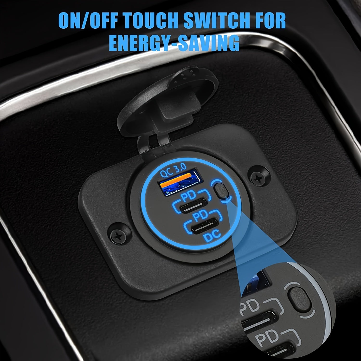 3-Port Car Charger Socket ABS Material 30W PD3.0 18W QC 3.0 for Vehicles