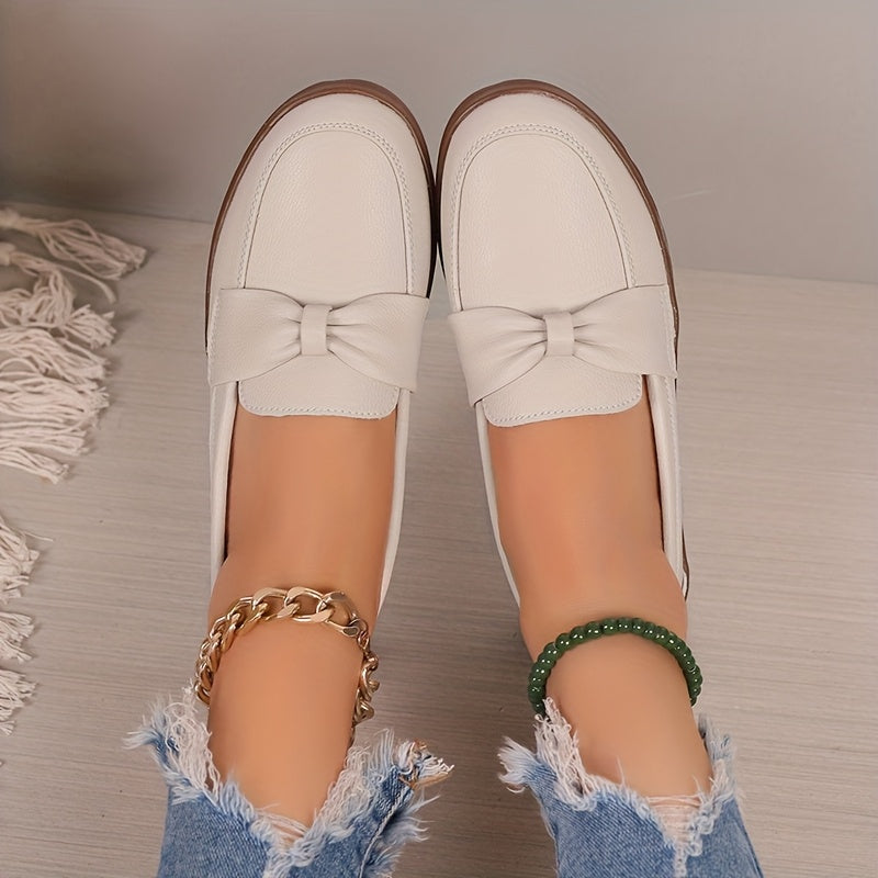 Women's Loafers Slip-On Flats Non-Slip White Black PU Round Toe