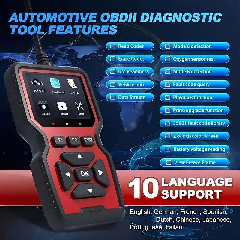 Avtomobil diagnostikasi uchun professional OBD2 skaner asbobi, jonli ma'lumotlar bilan