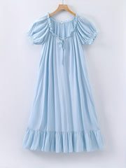 Women's Viscose Nightdress with Lace Trim and Ruffle Hem for Summer