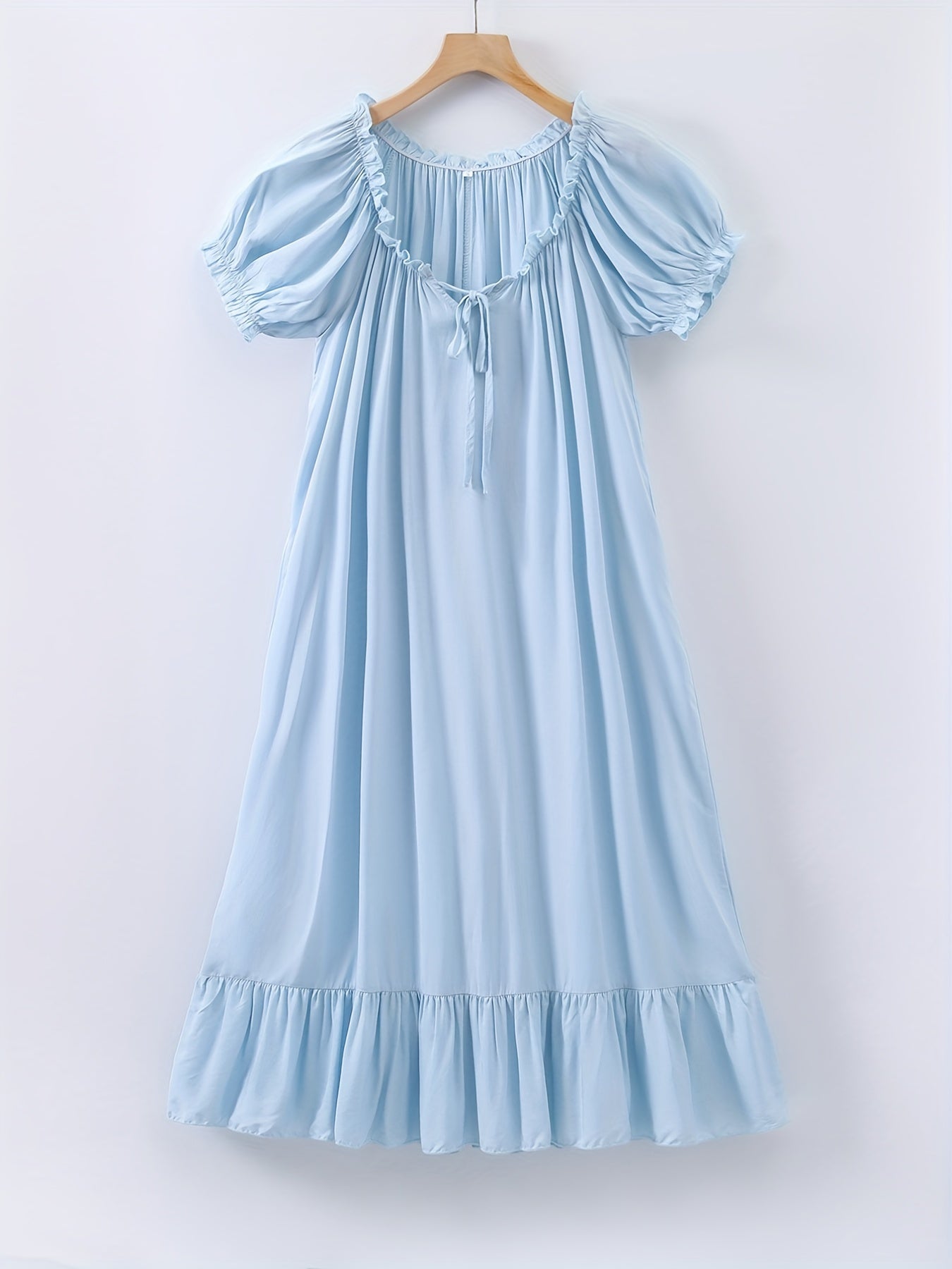 Women's Viscose Nightdress with Lace Trim and Ruffle Hem for Summer