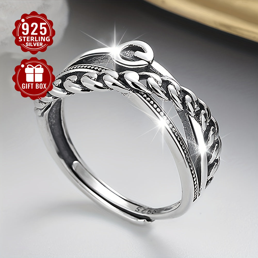 Sterling Silver Unisex Cross Chain Ring Retro Irregular Jewelry for Ladies