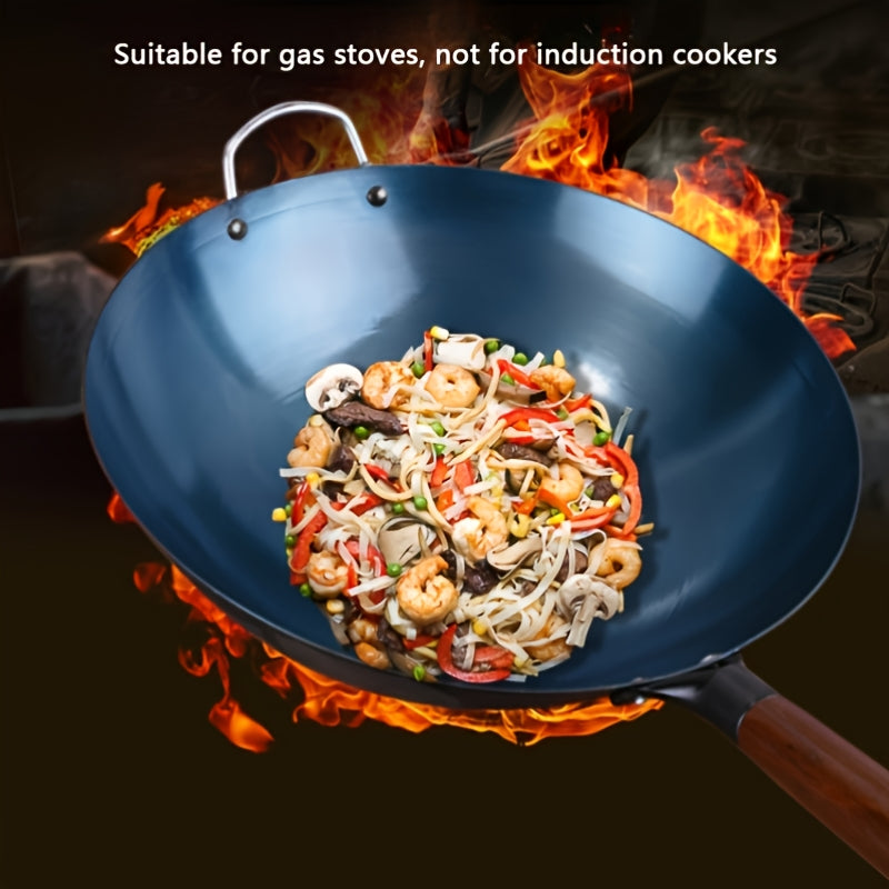 Large Traditional Round Bottom Iron Wok for Gas Stove Non-Stick Chef's Pan Durable Cookware