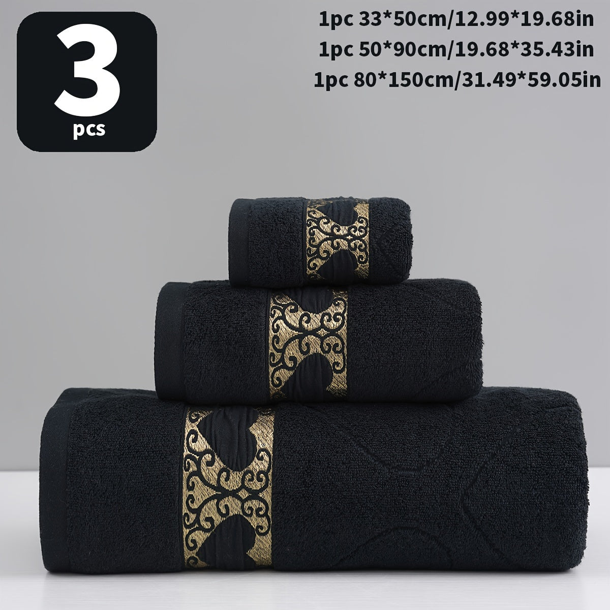 Cotton Jacquard Towel Set 3 Pieces Includes Washcloth Hand Towel Bath Towel Absorbent Quick-Drying Soft