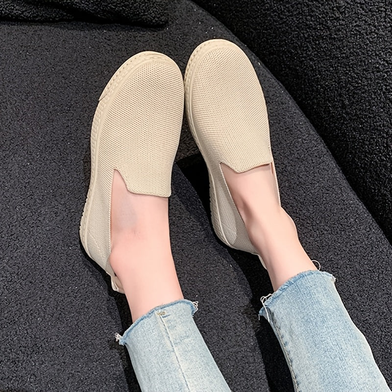 Women's Breathable All-Season Slip-On Loafers Solid Color Fabric Casual Shoes