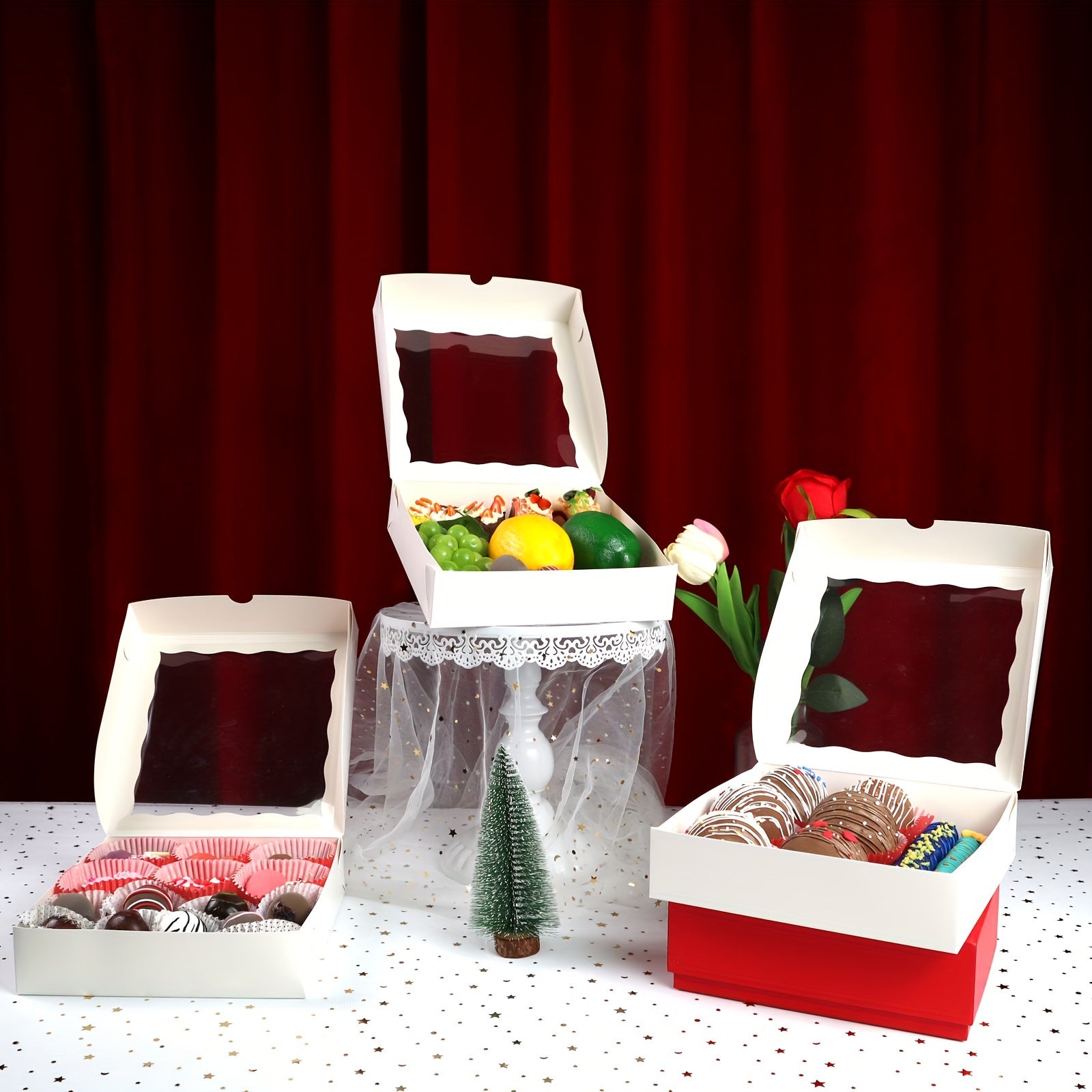 Bakery Boxes with Window Set of 6/15/30, 20.32cm, for Pastries and Snacks