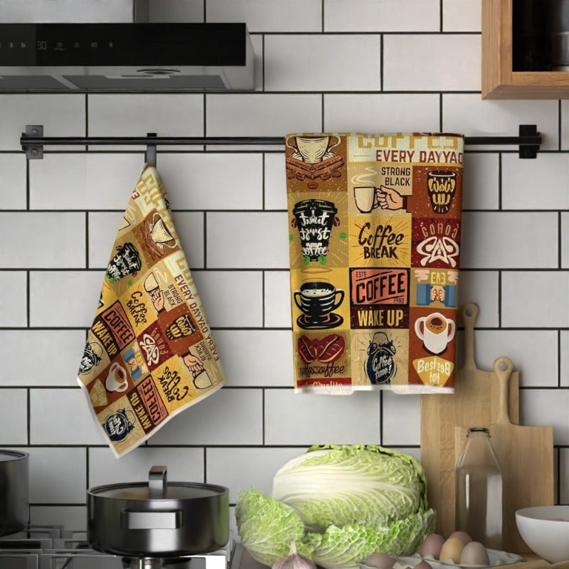 Vintage Coffee Kitchen Towels Set, 45.72x66.04cm, Retro Decor Gift