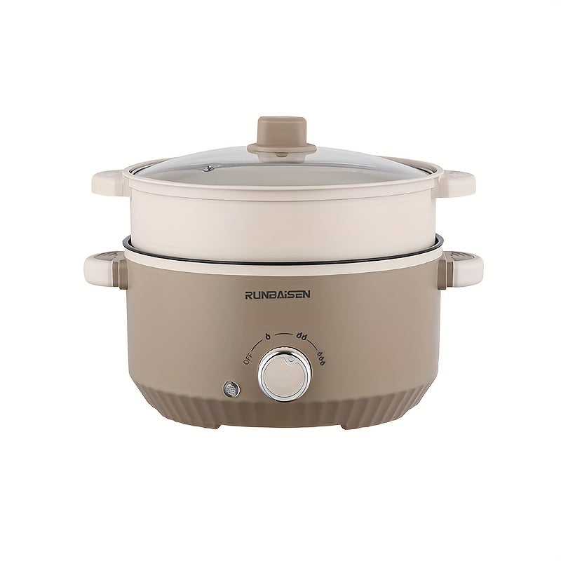 Ikkita qatlamli elektr ovqat pishirish qozoni, uy, RV, yotoqxonalarda foydalanish uchun bug'lash panjarasi bilan, yopishqoq bo'lmagan qovurish panasi va bug'lagich sifatida funksiyalari mavjud.