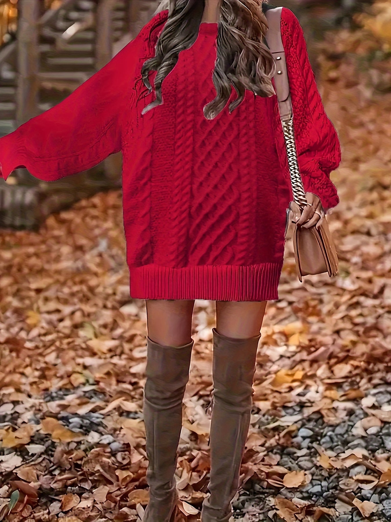 Women's Plus Size Mid-Length Sweater Casual Crew Neck Pullover Polyester Knit