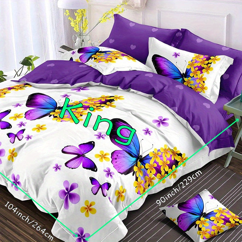 Set of 3 Butterfly Print Duvet Cover Set Bedding Soft Cozy for Bedroom or Guest Room