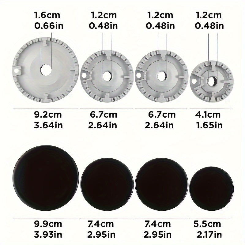 4-Pack Aluminum Alloy Gas Stove Knob Covers and Burner Caps Set for Gas Ranges