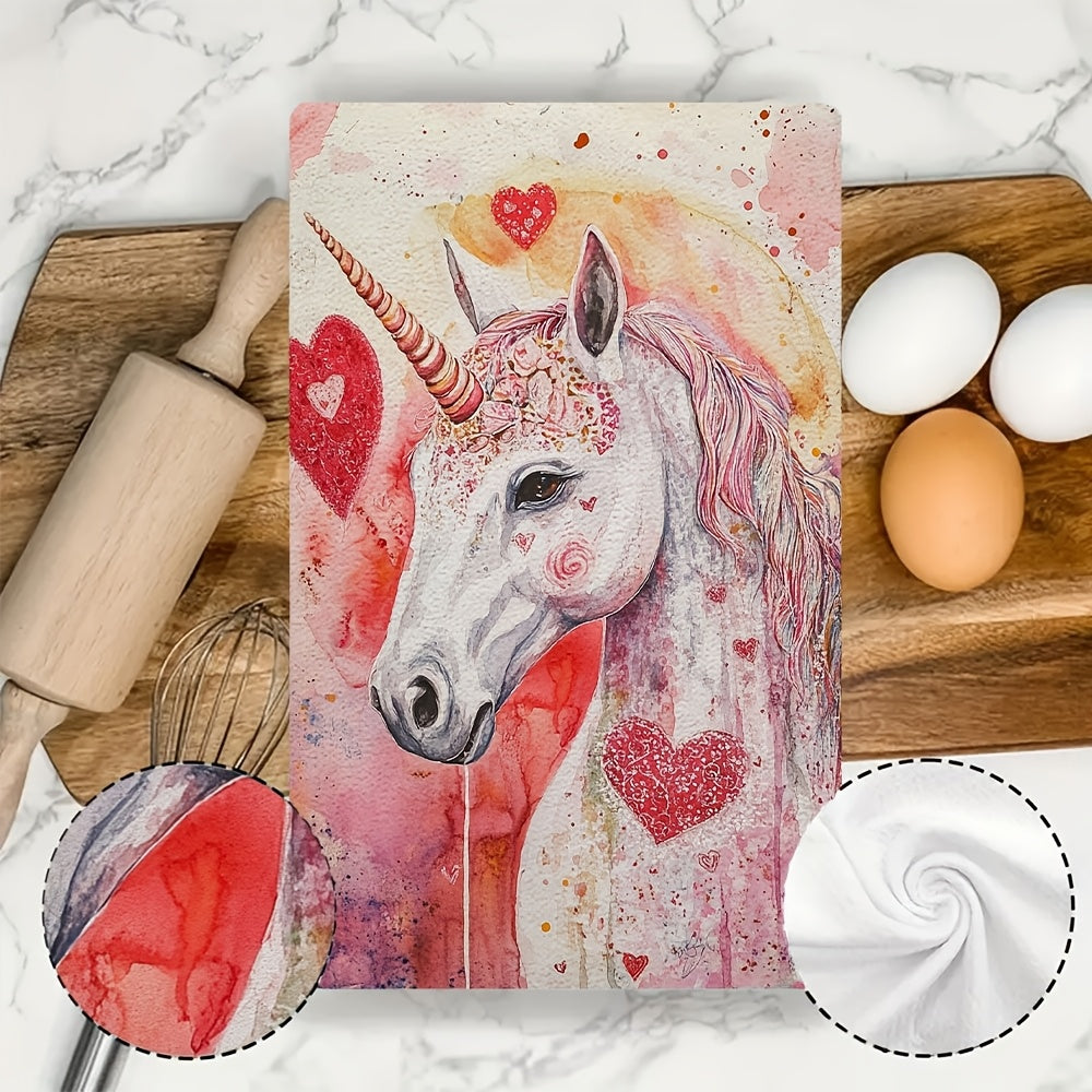 Set of 2 Unicorn Kitchen Towels Love Theme Ultra Absorbent 40x60 cm