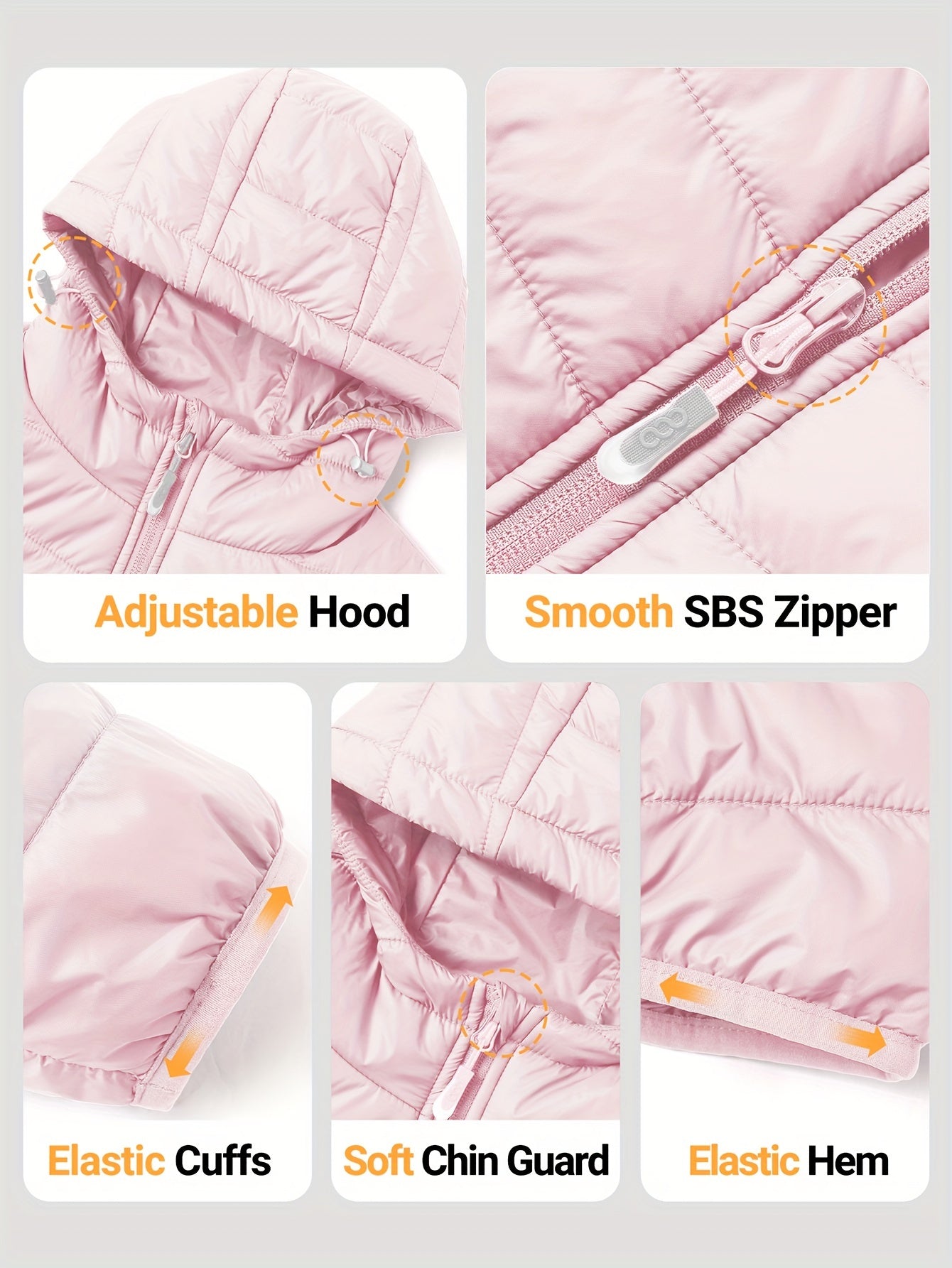 Women's Lightweight Packable Quilted Puffer Jacket with Hood Pink Winter Coat