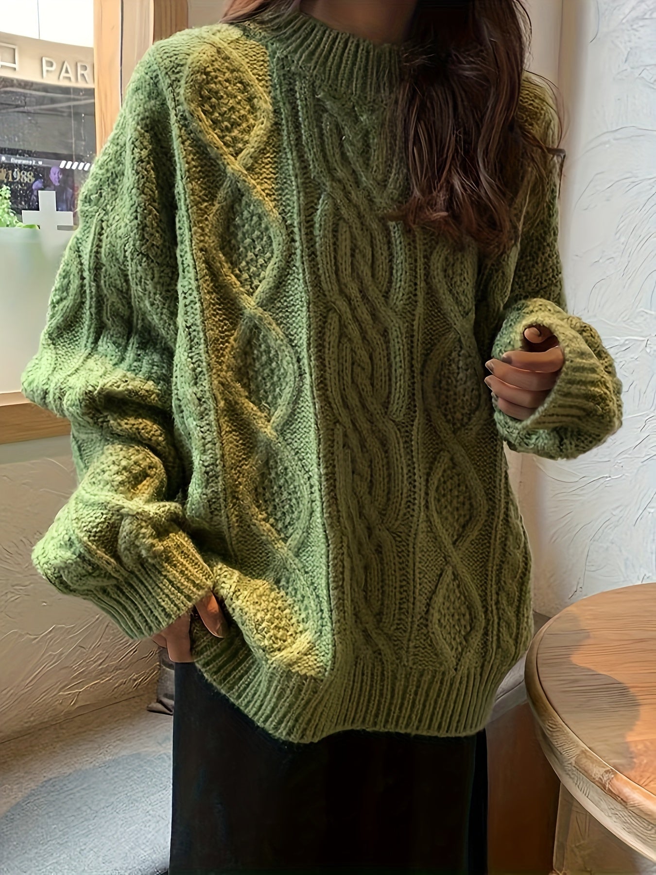 Plus Size Cable Knit Crew Neck Sweater Women Long Sleeve Fall Winter