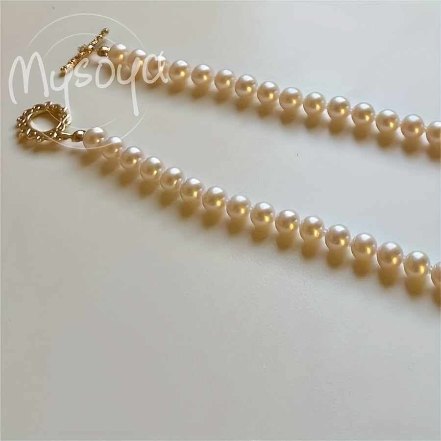 Freshwater Pearl Necklace for Women 5-6mm White Handmade Vintage OT Clasp