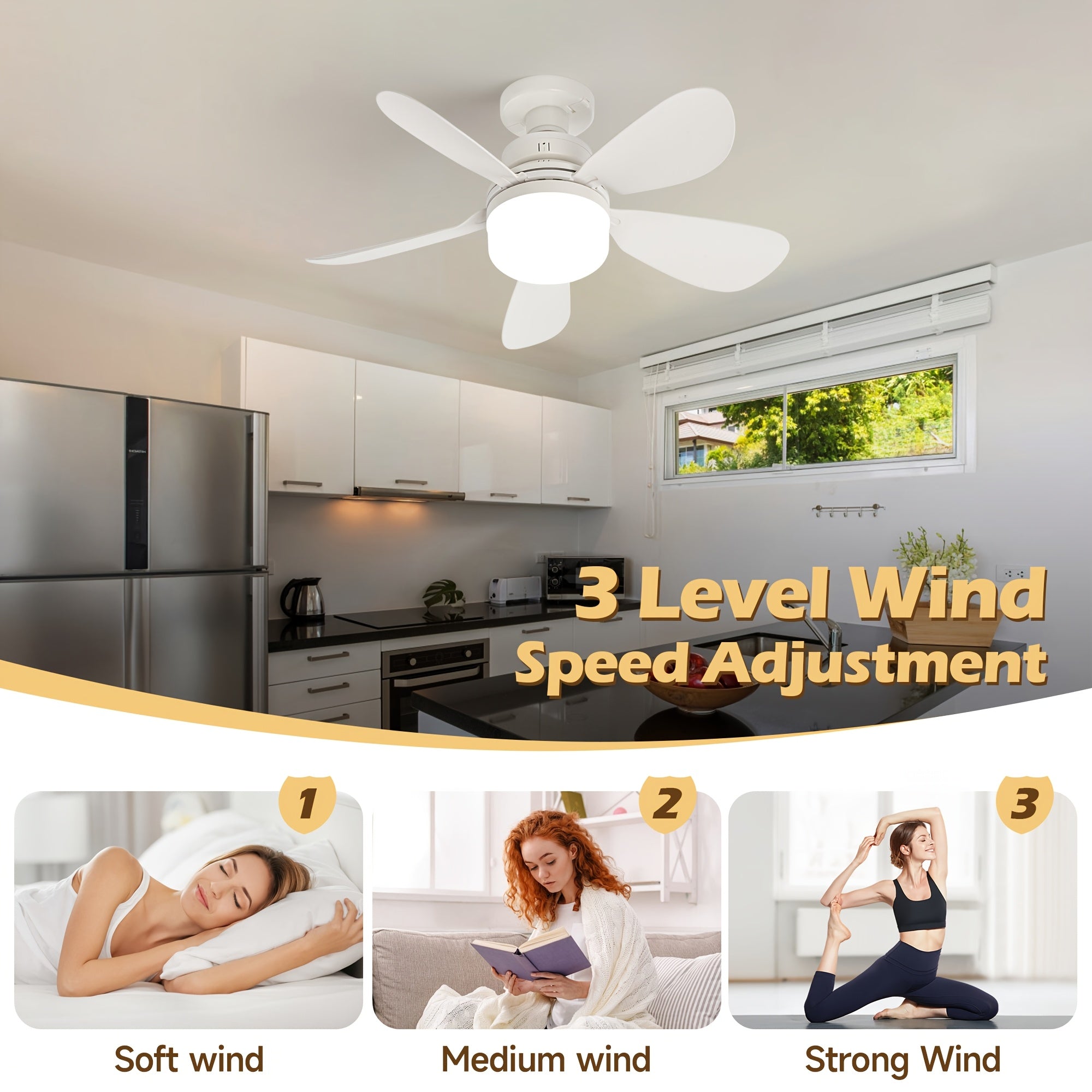 E27 E26 Socket Ceiling Fan Light with Remote 41.91cm Screw Fan 5 Blades 3 Speeds Dimmable LED