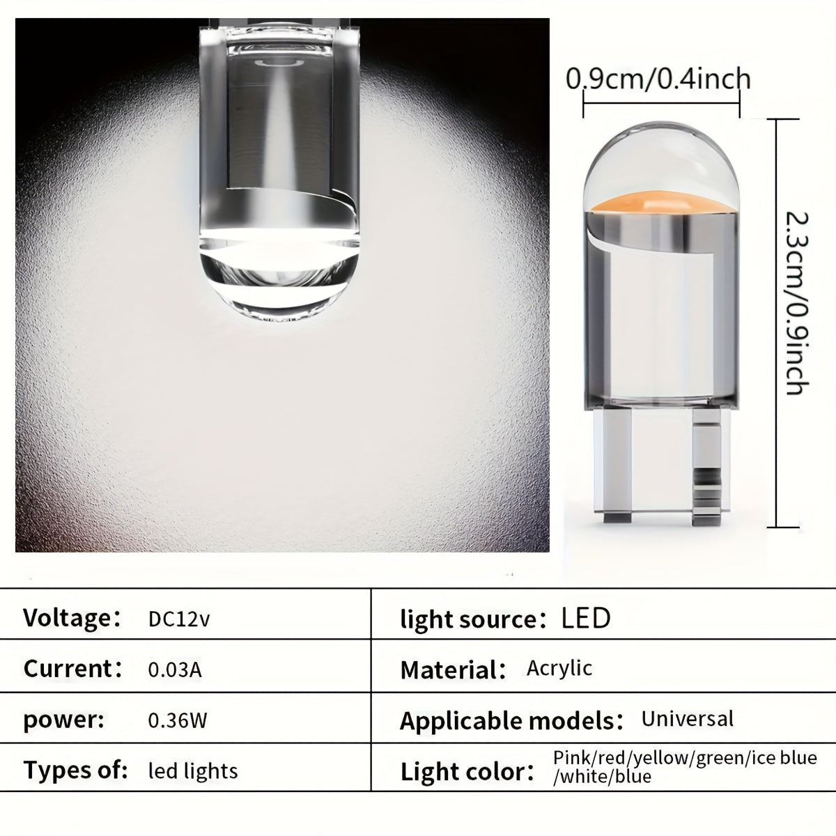 12V W5W LED Glass Bulbs 6000K White Light for Car Interior, 10-20 Pack