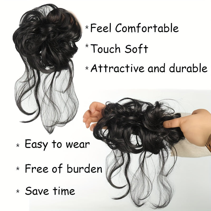 Women's Synthetic Curly Wavy Hair Bun Scrunchie in Dark Brown and Blonde