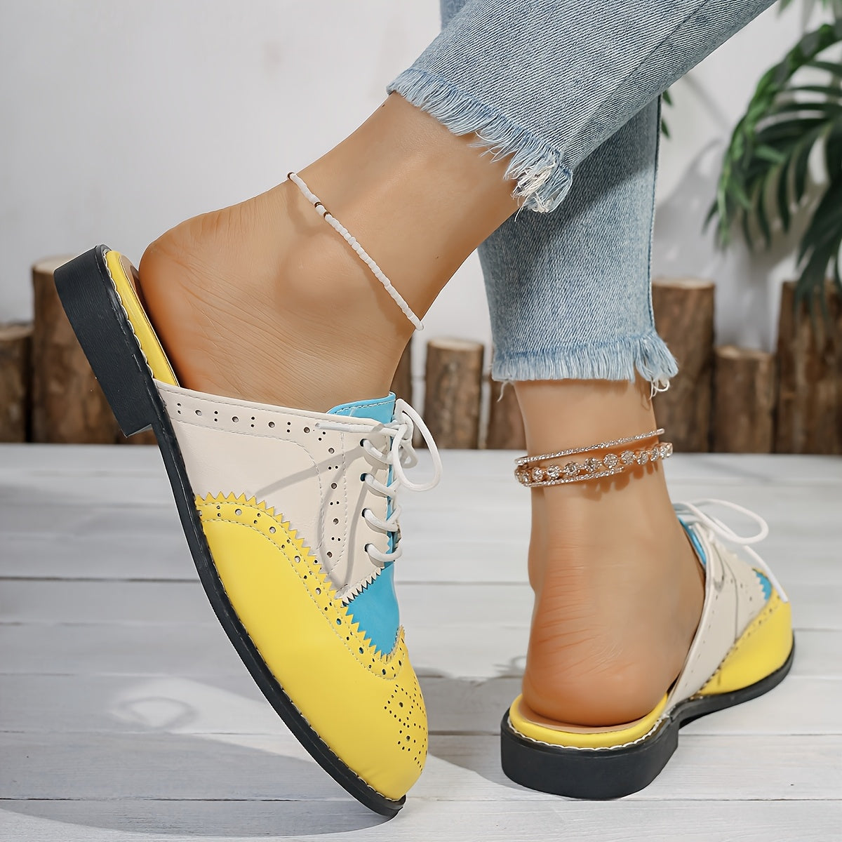 Women Summer Mules Comfortable Flat Shoes Casual Slip-On