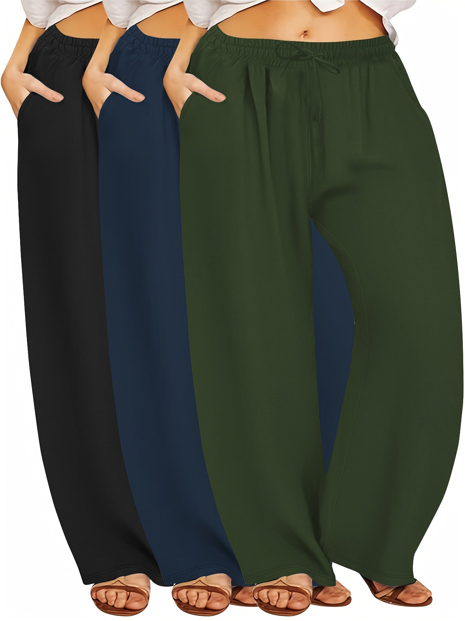 Pantalones rectos de talla grande con cordón, pantalones casuales de cintura elástica para verano, ropa de mujer