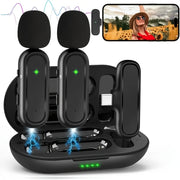 Wireless Tie Microphones Set for Android iPhone iPad with Charging Case Noise Cancelling Clip-On for Vlogging Recording and Live Streaming