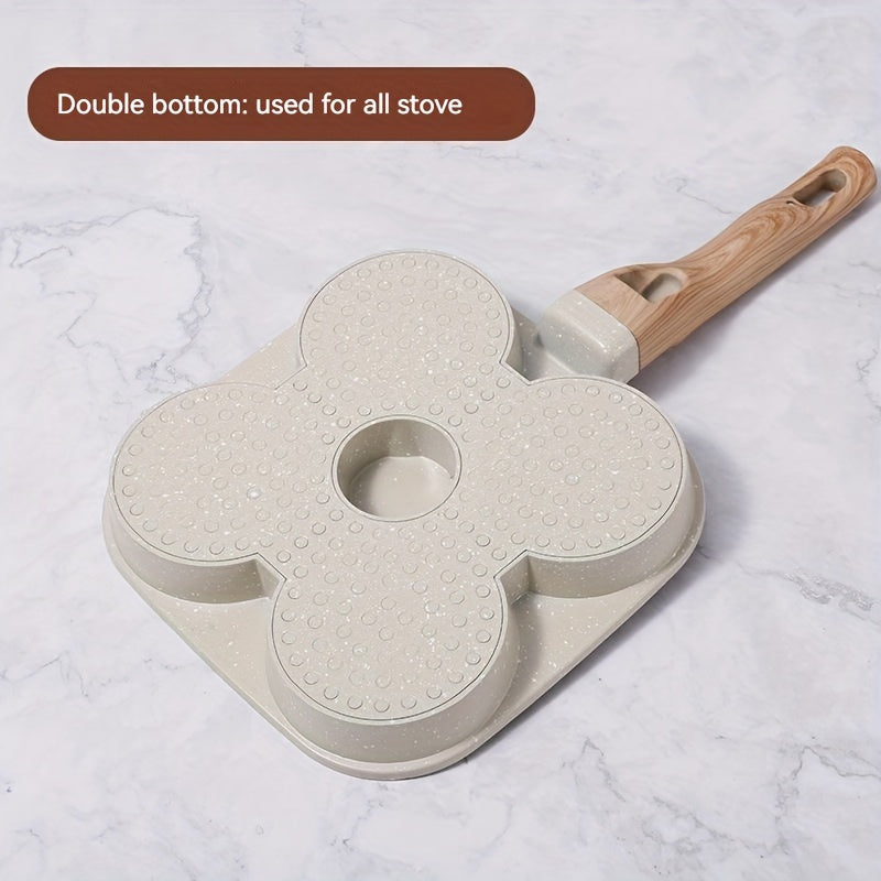 Egg Pan with Four Holes Non-Stick Flat Bottom Small Breakfast Pan for Pancakes