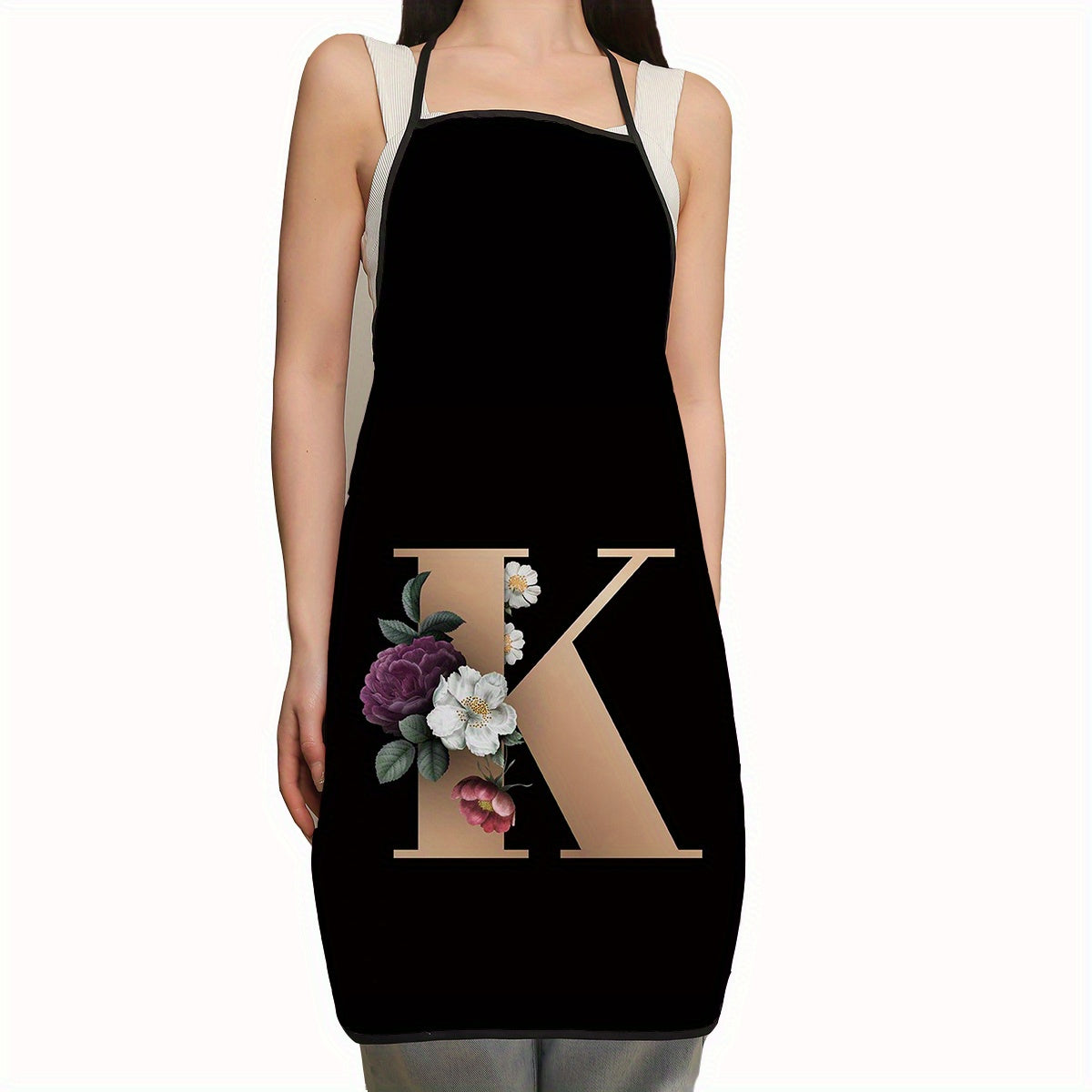 Polyester Apron with Adjustable Suspenders and Letter Flower Pattern for Restaurant Waiters and Chefs